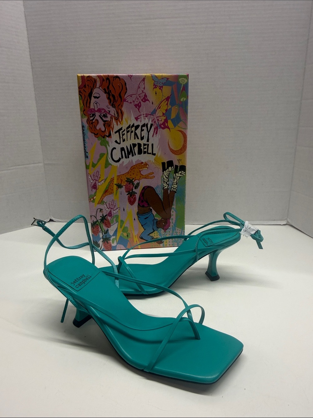 Jeffrey Campbell Fluxx Heeled Sandals Open Toe Strappy Heels Shoes Aqua Size 7